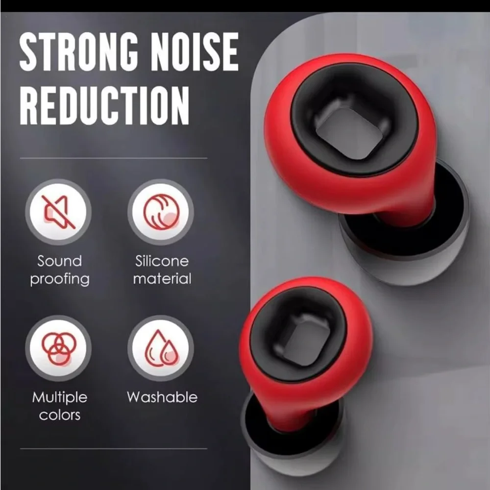 Noise Reducing Earplugs Sleek Black W/Red Soundproof for Motorcycle Study Work